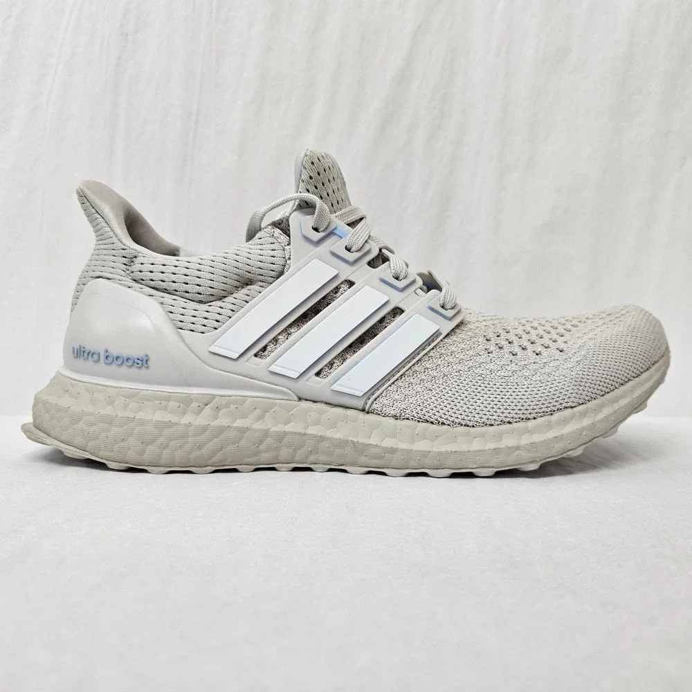 Adidas Ultraboost 1.0 Running Shoes JH9211 Grey White Glow Blue Womens Size 7.5